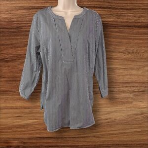 Talbots Women Pt Large Popover Blouse Tunic Cotton Classic Stripe Nautical (516)